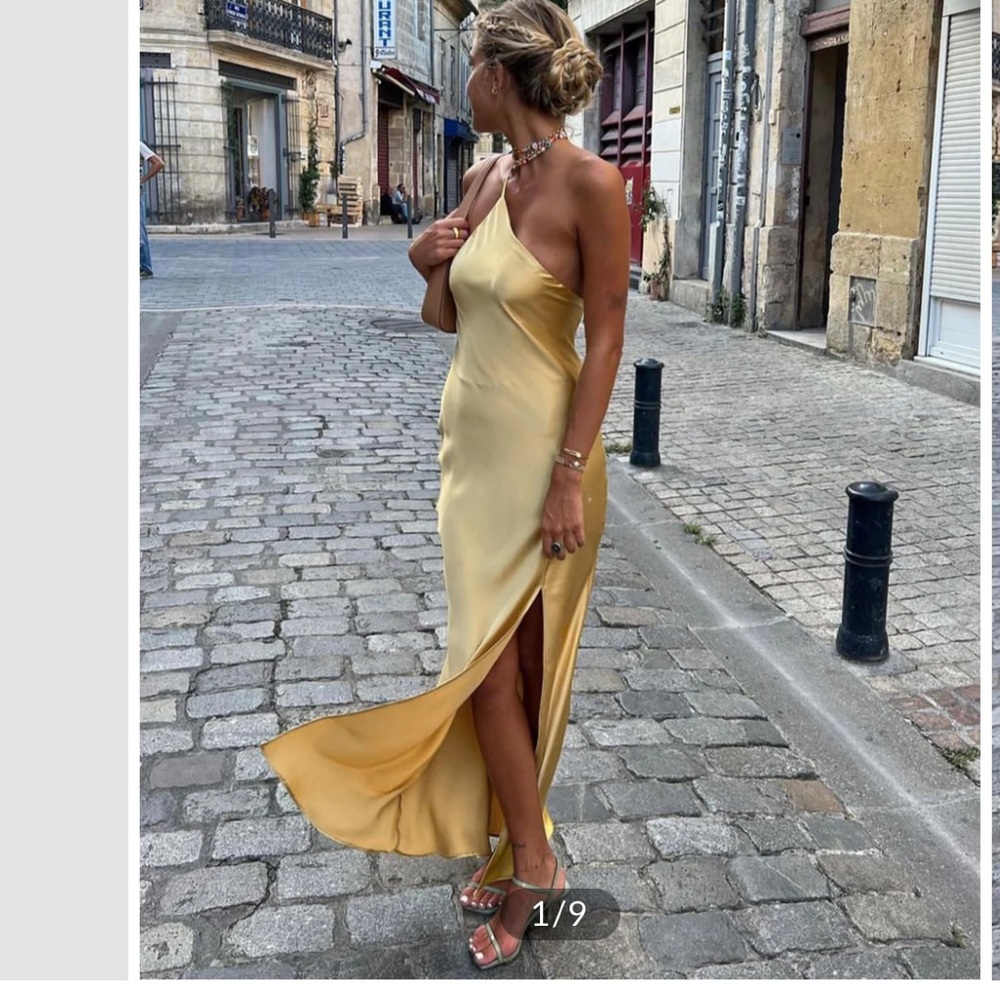 Elegant Backless Slit Yellow Silk Slip Maxi Dress Small